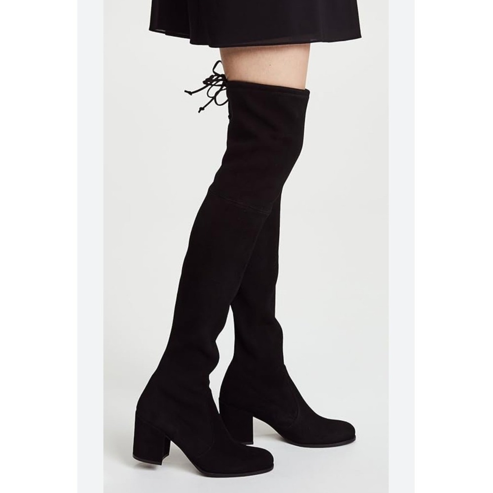 Stuart Weitzman Highland‎ Black Genuine Suede Over The Knee Boots Block Heel 7 M